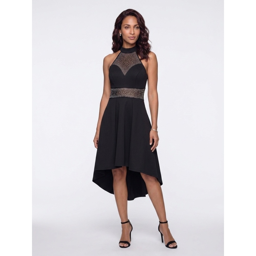 B. Darlin High Low Dress Women JR 3/4 Black Rhinestone Mock Neck Gothic Princess - Picture 3 of 11